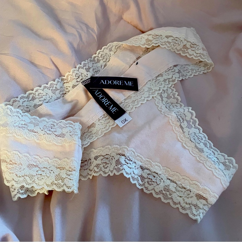 Adore Me Lili Thong lace trim Pink Champagne/Antique White OX